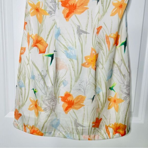 H&M Women's Satin Shift Dress Floral Hummingbird Print Size 4 Lined - Picture 7 of 11
